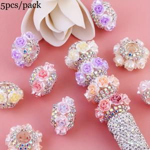 TEMU 5개의 고급스러운 다색 로즈 모양 비즈, 스페이서 비즈 및 홀 비즈와 함께 제공, 펜 참, 휴대폰 펜던트 및 가방과 같은 주얼리 공예 추가에 적합