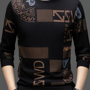 TEMU 남성용 통기성 긴팔 티셔츠 - 부드럽고 신축성 있으며 편안한 핏, 스포츠 및 캐주얼웨어에 적합한 크루넥. 영어 장식 기하학적 화살표 패턴, 스타일리시한 캐주얼 외출용 긴팔 크루넥 스웨트셔츠