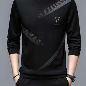 TEMU 영어 장식 패턴이 있는 라운드넥 스웨트셔츠, 나들이용 스타일리시하고 캐주얼한 긴팔 디자인. 부드럽고 신축성이 있으며 편안한 핏, 남자친구를 위한 완벽한 선물