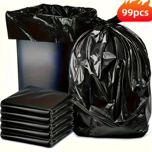 TEMU 헤비듀티 블랙 핸드헬드 조끼형 쓰레기 봉투 99개 - 누수 방지, 내구성 있는 쓰레기 봉투, 가정, 사무실, 주방, 욕실, 야외용, 다용도 청소용, 편리한 롤탑 디자인, 사무실 폐기물 처리 | 스타일리시한 블랙 봉투