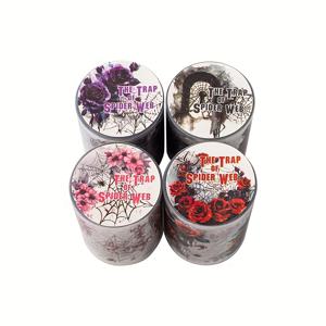 TEMU 4개 웹 다크 테마 테이프 세트 - 방수 PET 다이컷 자가 접착 웹 트랩 시리즈, 불렛 저널 배경, 휴대폰, 인사말 카드, 컵, 플래너, 프레임 장식, 문구류, 정크 저널, 공예 책에 적합