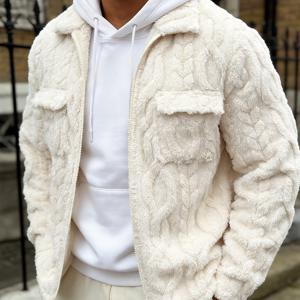 TEMU 추수감사절 남성용 선물: 남성용 니트 텍스처 플러시 라펠 이중 포켓 지퍼 재킷, 일상 캐주얼, 통근, 쇼핑, 사교 모임을 위한 따뜻하고 스타일리시한 가을/겨울 남성용 플러시 아우터웨어