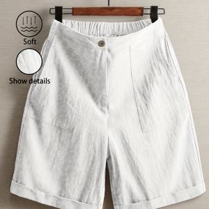 TEMU 여름 여성용 얇은 무릎 기장 바지, 와이드 레그 캐주얼 핏 하이웨이스트 리넨 팬츠, 패셔너블한 캐주얼 팬츠, 아웃도어 스포츠 바지