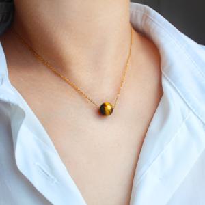 TEMU 리틀 플래닛 천체 커플 목걸이 - 천연 마노 & 타이거 아이 스톤 비즈, 18K 골드 도금 스테인리스 체인, 우아한 주얼리, 기념일/프로미스/지구의 날 선물, 남녀공용 데일리 웨어