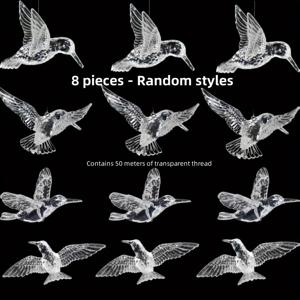 TEMU 아크릴 벌새 걸이 장식 8/12개입 - 정교한 투명 새 장식품, 결혼식, 크리스마스 파티, 집, 호텔 천장 펜던트에 적합 - 우아한 벌새 디자인의 반짝이는 걸이 장식