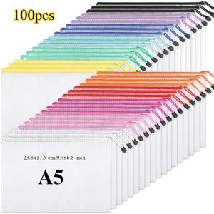 TEMU 12/36/56/100개 A4 사이즈 메쉬 지퍼 파우치 가방, 보드게임 정리용 플라스틱 지퍼 파우치, 랜덤 컬러 레터 사이즈 퍼즐 보관 및 사무용품