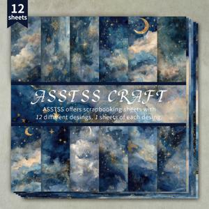 TEMU 갤럭시 테마 뒷면이 특징인 스크랩북 용지 12매 패드. 벌렛 저널링, 콜라주 아트, 카드, 스크랩북 및 공예에 적합한 두꺼운 카드스톡 재질. 6