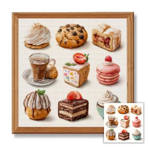 TEMU JOZYSH, [40X40Cm/15.7X15.7Inch][50X50Cm/19.7X19.7Inch] 프레임 없는 십자수 키트, 자수 공예 세트, 케이크, 프린트 패턴 십자수 세트, 랜덤 실 보드 십자수 재료 키트, 거실 현관 침실 장식