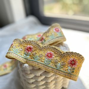 TEMU 신상품 1롤, 100cm/200cm 수 놓은 스팽글 레ース 장식 테이프 - 생생한 노란색, 초록색, 흰색 꽃무늬 - DIY 모자끈, 넥타이, 커튼 장식, 손바느질 프로젝트용으로 완벽 - 롤 단위 판매