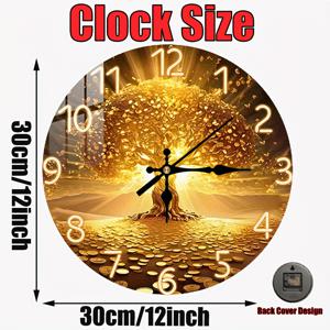 TEMU 2D 플랫. 1개. 골든 우드 벽시계 - 고급 홈 데코 무소음 원형 시계 - 침실, 거실, 사무실, 주방 및 욕실을 위한 이상적인 장식 - 12인치 (AA 배터리 제외)