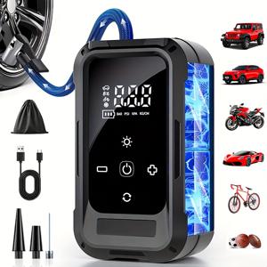 TEMU 휴대용 타이어 공기 주입기, 디지털 디스플레이 에어 컴프레서, 리튬 배터리 USB 고속 충전 핸드헬드 무선 펌프 + 비상 LED 조명, 자동차, , 자전거, 공에 적합, 할로윈, 크리스마스, 새해 선물로 이상적