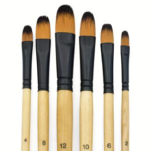 TEMU 유티아스 필버트 페인트 브러쉬 6종 세트, 합성 헤이즐 헤어, 호리병 손잡이, 아크릴, 수채화, 구아쉬용 전문가용 브러쉬, 내구성 강화 & 세척 용이, 마스터 & 초보자에게 이상적