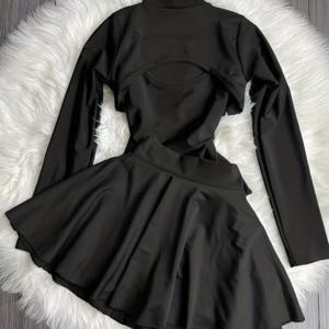 TEMU 여성 Y2K 캐주얼 우아하고 편안한 스타일 3피스 세트, 긴소매 숏 슈러그 볼레로 탑 & 스파게티 스트랩 바디콘 조끼 & 하이웨이스트 A라인 미니 스커트, 3피스