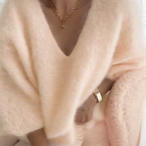 TEMU 새로운 루즈 V넥 스웨터, 가을철에 적합한 스타일리시하고 시크한 여성 가을/겨울 의류