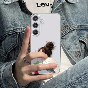 TEMU 갤럭시 S25/S24/S23/S22/S21 울트라, 플러스, FE 및 A10/A12/A13/A14/A15/A16/A20/A22/A23/A24/A25/A30/A33/A34/A35/A52/A53/A50/A54/A72/A73/M10S 귀여운 소녀가 토마토 식물을 키우는 패턴 소프트 투명 휴대폰 케이스