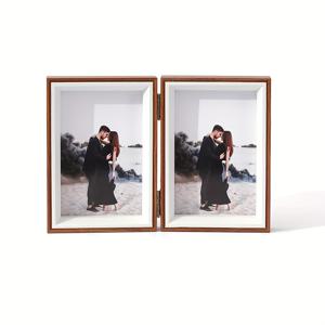 TEMU 합성 목재 힌지 액자 - 4×6, 접이식 힌지가 있는 빈티지 스타일, 사무실 또는 가정 책상에 세로로 두 장의 사진을 보이도록 적합, 기념일, 크리스마스 또는 생일에 선물로 완벽