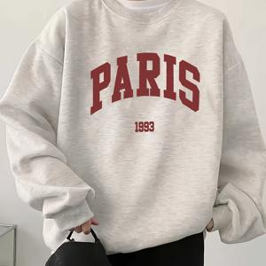 TEMU 여성용 캐주얼 긴팔 라운드넥 스웨트셔츠 - 한국-일본 스타일 레터 프린트, 가을 겨울 데일리웨어 & 캐주얼 풀오버, 부드러운 레귤러핏