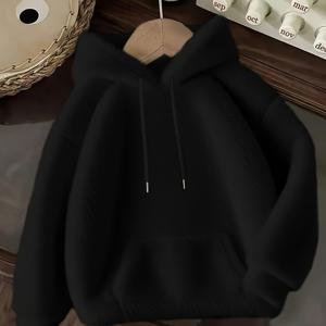 TEMU 여성용 플러시 캥거루 포켓 후드티, 캐주얼 루즈핏 긴팔 드로스트링 스웨터