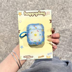 TEMU 인스타 스타일 해저 그라데이션 작은 물고기와 별 낙하 방지 이어폰 케이스, 입체 작은 물고기 풍경 장식 부적 및 분실 방지 고리 포함, for 1/2/3/4/Pro/Pro 2 이어폰 커버용