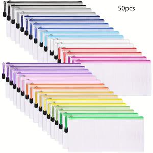 TEMU /50팩 투명 메쉬 지퍼 파우치 - 안전한 지퍼 클로저, 대형 뷰잉 윈도우, 여행, 사무실, 공예, 전자제품, 파티 선물용 다목적 정리 가방 - 대량 패키지 (/50) - 컬러 스토리지 파우치