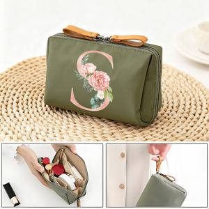 TEMU 귀여운 플로럴 프린트 두꺼운 코듀로이 메이크업 파우치 - 대용량 여행용 화장품 케이스, 브러쉬 & 화장품 수납 가방, 여성용 휴대용 정리 파우치 (패턴은 