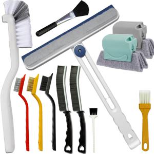 TEMU 12pcs 창문 트랙 및 유리 청소 도구 세트, 창문 홈 청소 브러시 키트, 틈새 청소 브러시, 문 및 창문 트랙/욕실 거울/ 도어/타일 라인/키보드/유리문에 적합