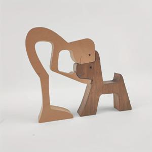 TEMU 수제 나무 강아지 조각상 2개 - 집과 애완동물을 위한 매력적인 조각품, 하트 모양 디자인, 집 또는 사무실 장식에 적합, 발렌타인데이 또는 크리스마스 선물로 이상적, 실내/실외 사용에 적합, 전기 불필요