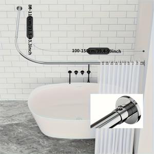 TEMU 80-110cm x 100-150cm 검정 샤워 커튼봉 1개, 곡선형 텔레스코픽 로드, L자형 로드, 욕실 로드, 못 필요, 텔레스코픽 L자형 로드, 두꺼운 샤워 커튼 욕실 세트