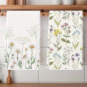 TEMU 2개 세트 컨트리 스타일 플로럴 주방 타월 & 행주 - 부드러운 폴리에스터 꽃무늬, 세탁기 사용 가능한 식기 건조 천, 홈 데코용 직사각형 핸드 타월, 집들이 선물 (꽃무늬 디자인 호환)