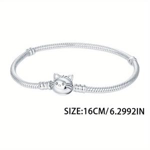 TEMU 1개 925 실버 도금 애니멀 고양이 팔찌, 간편하고 우아한 애완 뱀뼈 팔찌, 비즈 및 펜던트로 주얼리 제작에 적합합니다. 가족 및 친구를 위한 이상적인 선물이며, 일상복, 생일, 파티, 기념일에 적합합니다.