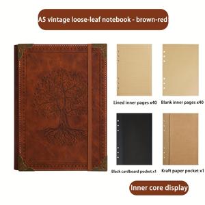 TEMU 태양 / 생명 나무 링 바인더 노트북 - A5 바인더 6링 리필 가능 저널 커버 플래너 바인더 쓰기 하드 쉘 노트북 탄성 클로저, 빈티지 가죽 노트북 여성 & 남성용