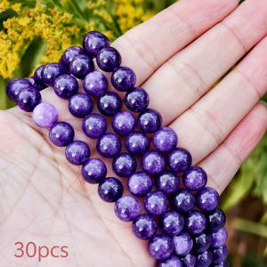 TEMU 6/8/10mm 천연 자수정 라운드 비즈 - DIY 주얼리 제작에 적합한 깊은 보석, 목걸이, 팔찌, 귀걸이용 핸드크래프트 비즈 - 선물, 내구성 있는 자수정 팔찌 & 목걸이 비즈