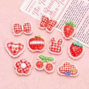 TEMU 10개 레이스 레드 체크무늬 시리즈 레진 장식 비즈 사랑의 하트 딸기 플랫 백 패치 수제 크림 글루 축제 새해 장식
