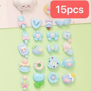 TEMU 크림 글루 헤어 클립, 휴대폰 케이스, 구멍 신발, 의류, 가방 장식, 귀 스터드 장식, 주얼리 제작 및 파티 장식, 홈 데코레이션에 적합한 랜덤 혼합 레진 블루 시리즈 장식 추가 15개입