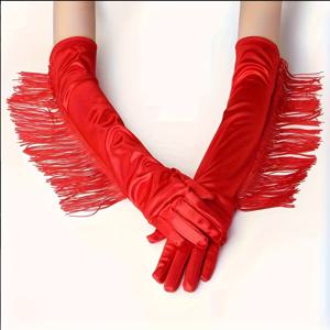 TEMU 라틴댄스용 블랙 롱 새틴 라이크라 프リンジ 장갑, 무대 공연용 롱 프リン지 장갑, 사진 소품