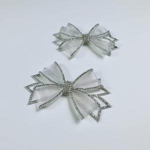 TEMU 핸드메이드 DIY 라인석 더블 로우 나비 리본 2개 - 신발/부츠/옷/가방용 메쉬 핫픽스 스파클링 리본 연, 다용도 의류 액세서리 (스승의 날, 졸업식, 신학기) - 간편한 부착, 바느질 필요 없음