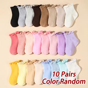TEMU 아기 여아용 핑크 시리즈 러플 레이스 양말 10켤레, 유아용 귀여운 레이스 숏 양말