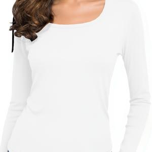 TEMU 스퀘어넥 베이스 레이어 여성용 가을 겨울 슬림핏 보온 긴팔 티셔츠