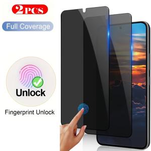 TEMU 삼성 갤럭시 S26, S25 Edge, S24 Ultra, S23, S22, S21 Plus 및 Note20용 프라이버시 강화 유리 2매, 전체 커버리지의 사생활 보호 기능 제공. 지문 인식 잠금, 9H 경도, HD 초박형 디자인 특징.