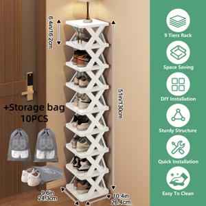 TEMU 9/6+10개 세로 접이식 신발 정리대 | 공간 절약형 코너 수납 정리함 (9-10켤레 신발 및 부츠용), 현관, 옷장, 차고 및 거실용 다기능 캐비닛