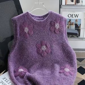 TEMU 여성용 헤비 플로럴 데리케이트 베스트, 2026 신상 봄 아우터, 고급 레이어드 슬리브리스 스웨터 베스트