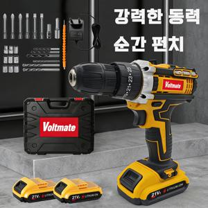 TEMU [KC 인증 제품] [국내발송] 독일 21V 다용도 전동드릴 35N 빅토크해머드릴무선 가정용전동드라이버 임팩트드릴 해머전동드릴 배터리 2개 세트