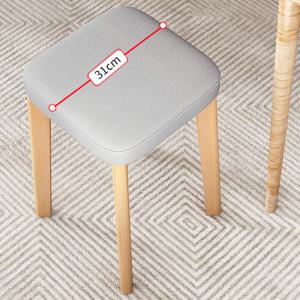 TEMU 화장대 스툴의자 1개 쌓여서 보관 가능한 식탁 책상용 간이 의자 사각형 원목 다리 & 회색 커버