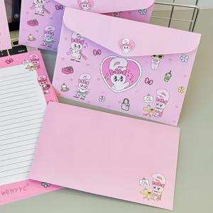 TEMU 작은 토끼 봉투 문구 팩 4종 세트 (봉투 4개 + 쪽지지 4개) 귀엽고 신선하게 디자인된 생일 카드, 손글씨 인사말, 창의적인 편지용지