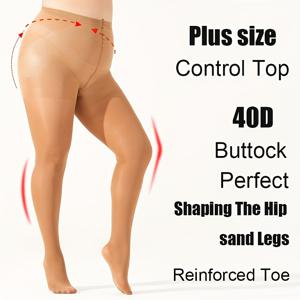TEMU 2026년 신상 플러스 사이즈 40D 여성용 쉐이핑 타이츠 - 전신 쉐이핑 복부 제어 힙업 디자인, 미끄럼 방지 허리 밴드 & 강화된 발가락, 댄스, 대회에 적합 - 우아한 쉐이핑 스타킹