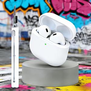 TEMU 에어팟 4에 적합한 이어폰 케이스 & 클리닝 펜 2개입 (이어폰 케이스 X 1 & 클리닝 펜 X 1), 실리콘 케이스, 순백색 소프트 충격 방지 낙하 방지 보호 커버, 스크래치 방지 이어폰 케이스 (클리닝 펜 콤보 포함)
