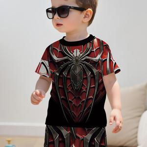 TEMU 2개 세트 여름 신상 베이비 보이 캐주얼 스포티 트렌디 아머 쿨 메카 스타일 프린팅 라운드넥 티셔츠와 반바지 세트, 야외 활동에 완벽