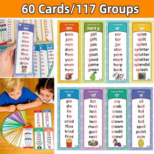 TEMU 117세트 음소 플래시 카드, 1000개 어음 학습 카드 (단어), 상호 작용 시각 단어, 이중 글자 조합, CVC 블렌드, 모음 소리, 교육용 단어 및 시각 단어 학습, 영어 어휘력 구축 도구, 생일 선물