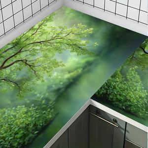 TEMU 1개 대형 자가 접착식 탈부착 내열성 벽지 - 주방/욕실/캐비닛 테이블탑용 - 그린 풍경 텍스처 우드 그레인 또는 플랭크 비닐 시트 (설치 포함), 2D 평면