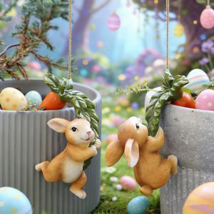 TEMU 2개 토끼 당근 잡는 조각상 | 4.09인치 레진 미니어처 조각상, 야외 정원 걸이 분재, 사무실 데스크탑 화분 장식, 발렌타인데이, 부활절, 결혼식, 생일, 설날 선물로 이상적